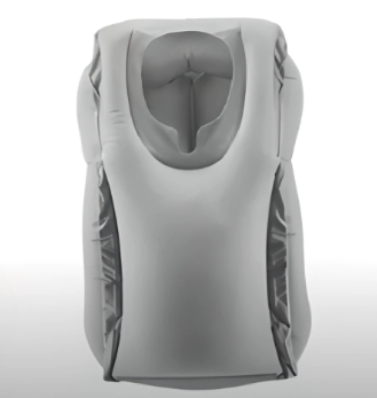 Gray Aircloud Neck Pillow, front view with a face opening and side arm openings